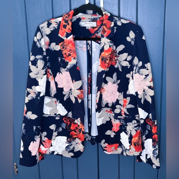 Tahari Jackets & Blazers - Tahari Arthur S Levine Navy Blue Floral Blazer Size 16 One Button Preppy Dressy